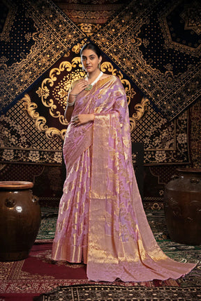 Timeless Pink Banarasi Saree with Zari Jimmy Choo Work