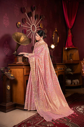 Pink Organza Silk Woven Saree – Elegant Bridal Wear