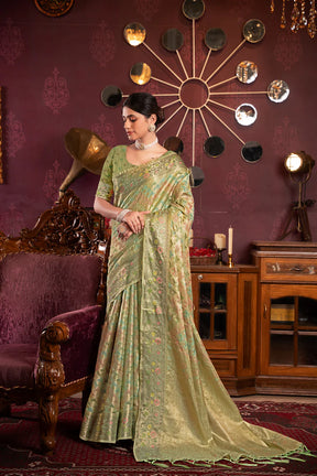 Classic Pista Organza Silk Saree with Woven Work