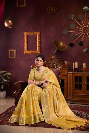 Yellow Organza Silk Woven Saree – Radiant Traditional Elegance