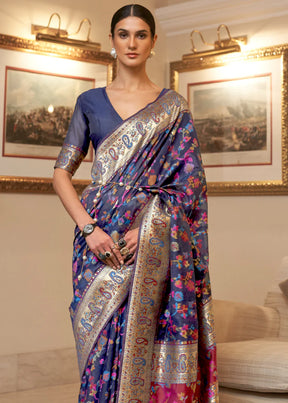 Royal Navy Woven Jamewar Kashmiri Banarasi Saree