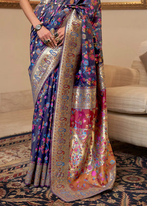 Royal Navy Woven Jamewar Kashmiri Banarasi Saree