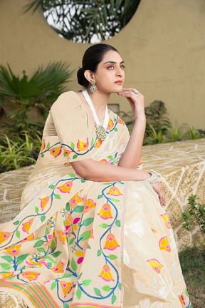 Off-White Cotton Jamdani Kolkata Weaving  Saree