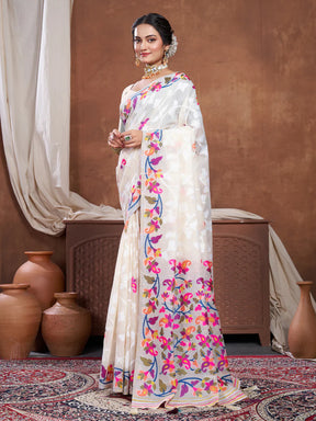 Festive & Elegant Off-White Grey Cotton Jamdani Saree