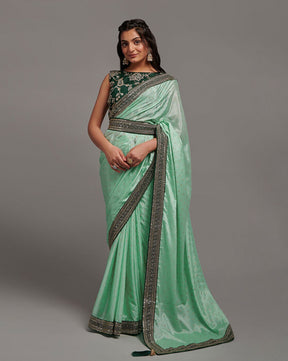 Olive Sequins Saree with Heavy Dhupiyan Blouse