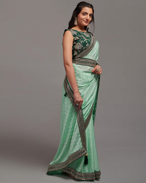 Olive Sequins Saree with Heavy Dhupiyan Blouse