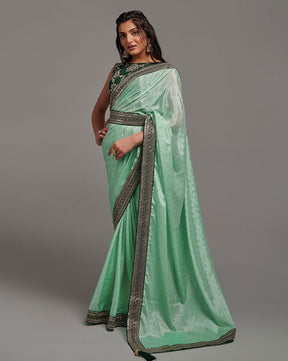 Olive Sequins Saree with Heavy Dhupiyan Blouse