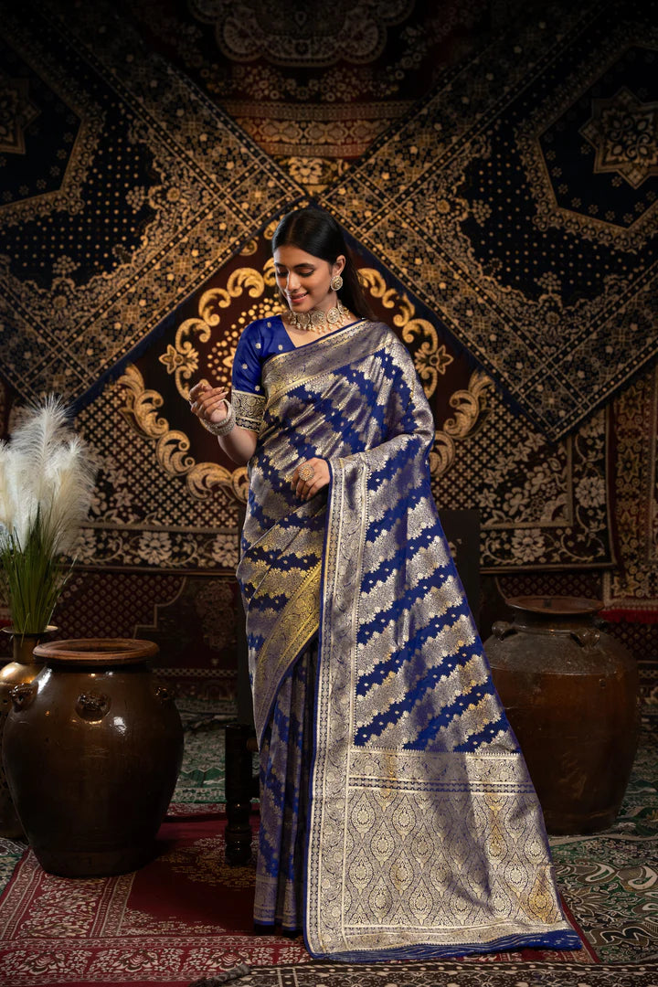 Traditional Blue Banarasi Silk Saree with Zari Work