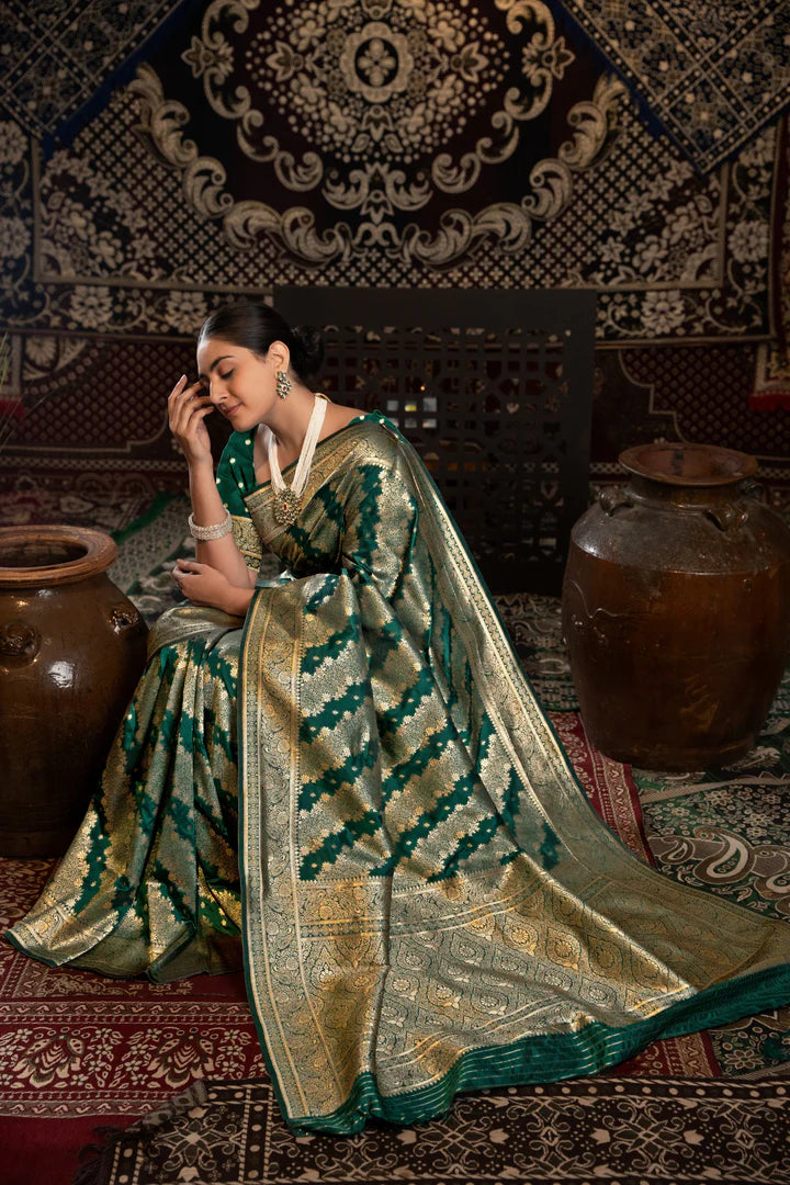 Traditional Bottle Green Banarasi Silk Saree