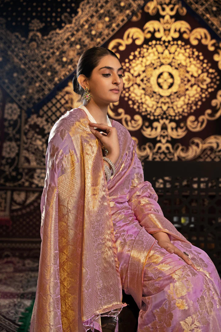 Timeless Pink Banarasi Saree with Zari Jimmy Choo Work