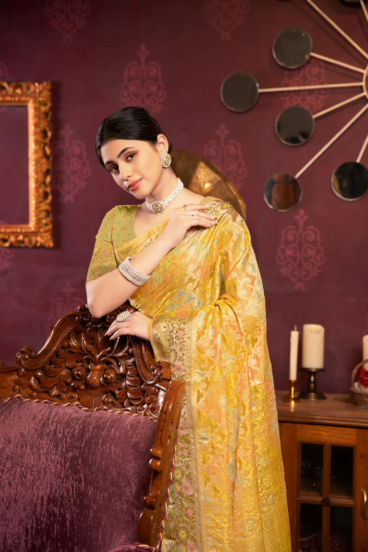 Yellow Organza Silk Woven Saree – Radiant Traditional Elegance