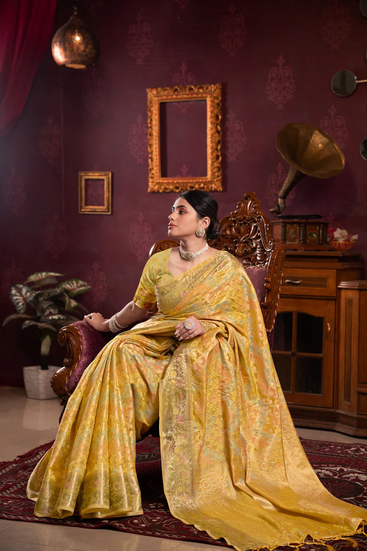 Yellow Organza Silk Woven Saree – Radiant Traditional Elegance