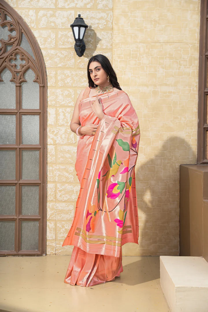 Peach Paithani Silk Elegance