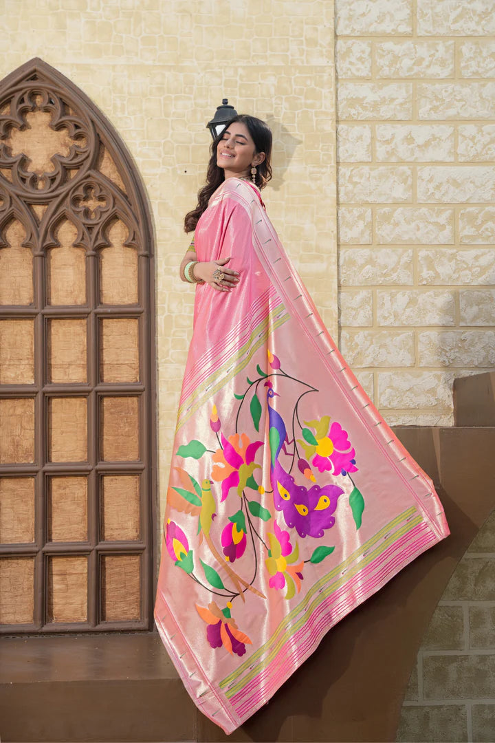 Elegant Pink Paithani Soft Silk Saree