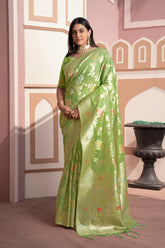 Vastraan Green Cotton Silk Banarasi Saree