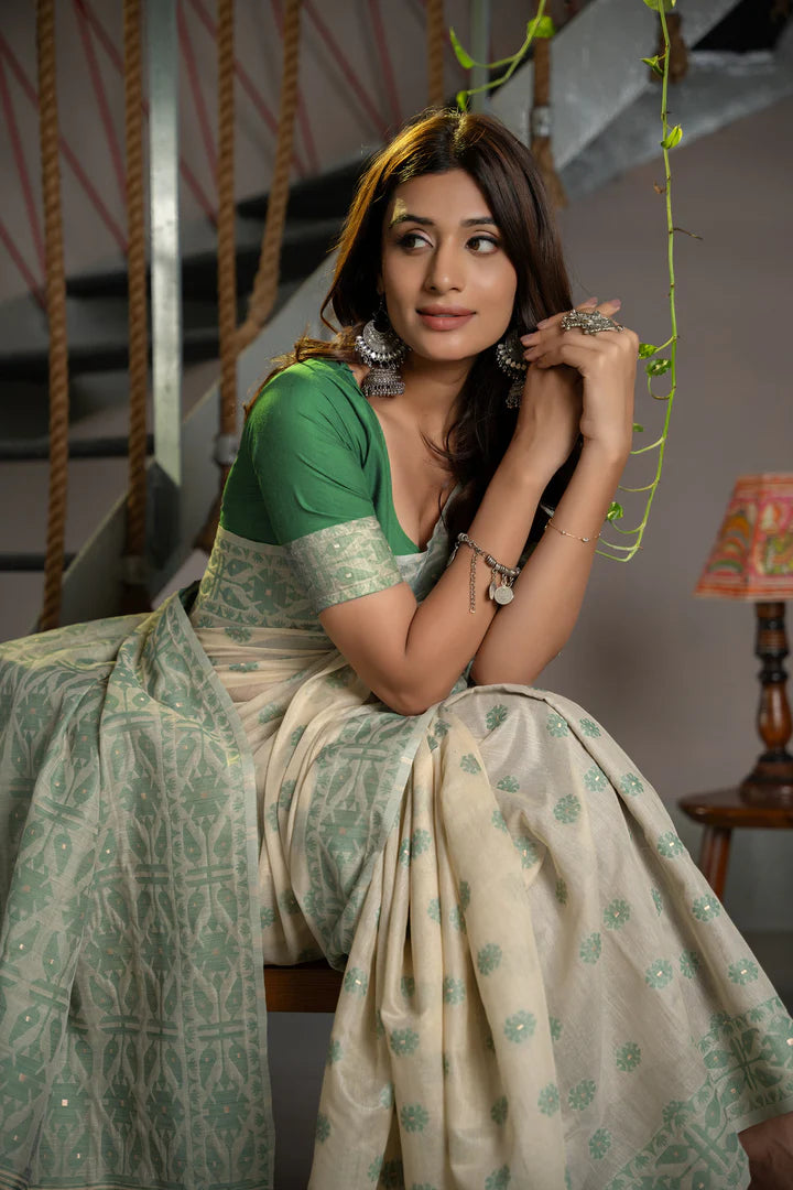 Traditional Green Soft Cotton Saree