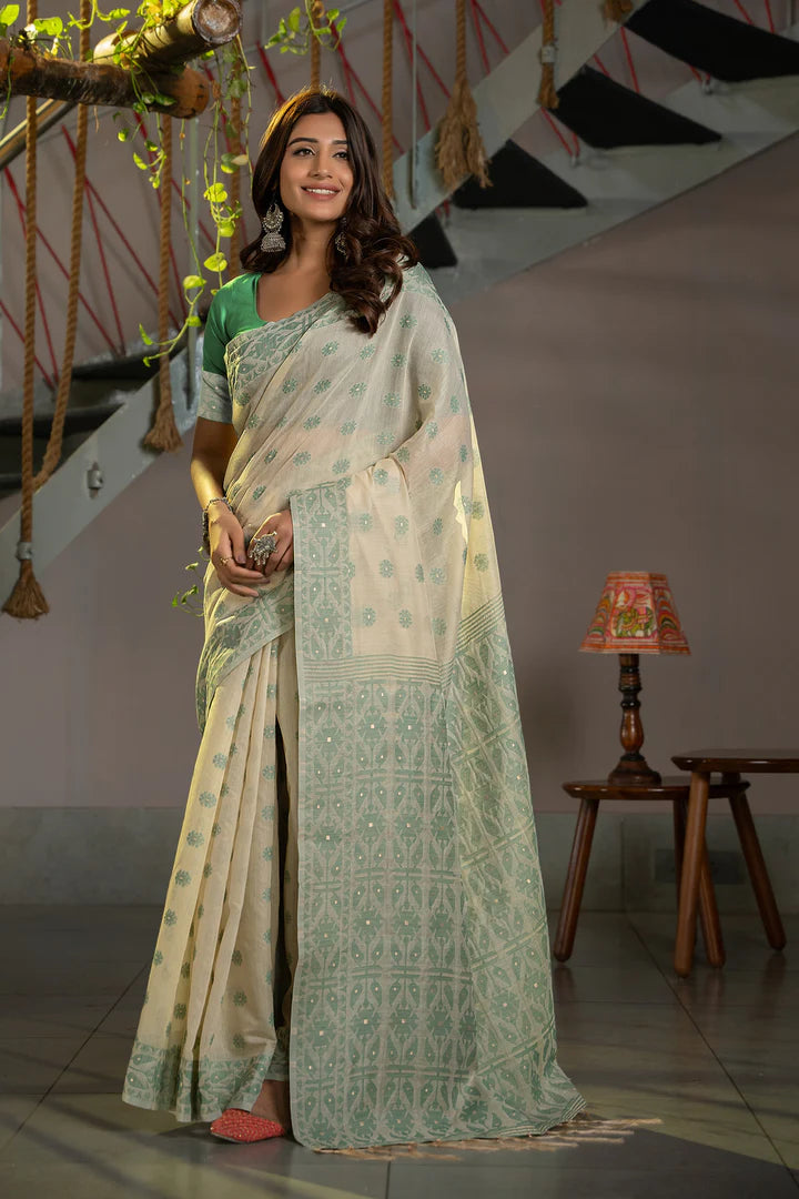 Traditional Green Soft Cotton Saree