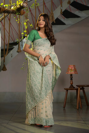 Traditional Green Soft Cotton Saree