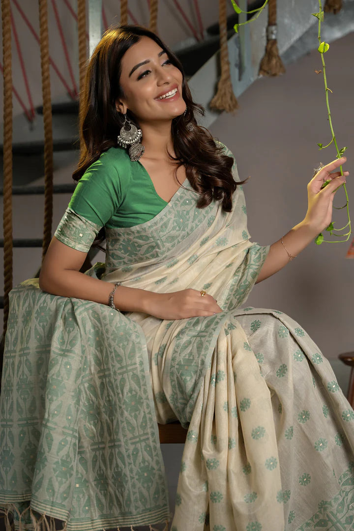 Traditional Green Soft Cotton Saree