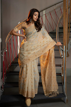 Vibrant Mustard Yellow Jamdani Saree in Soft Cotton