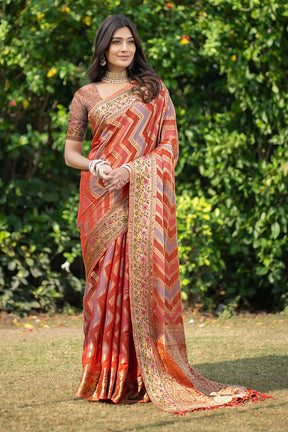 Orange Banarasi Organza Saree with Leheriya Design