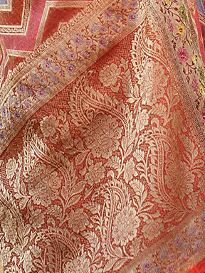 Orange Banarasi Organza Saree with Leheriya Design