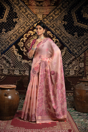 Vastraan Pink Soft Cotton Jamdani Saree