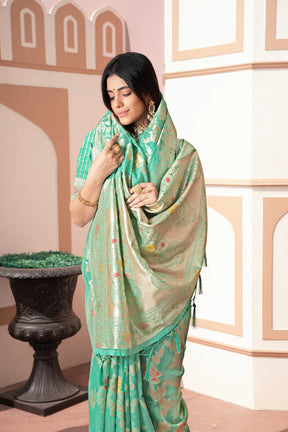 Sea Green Zari Woven Banarasi Saree – Classic Style