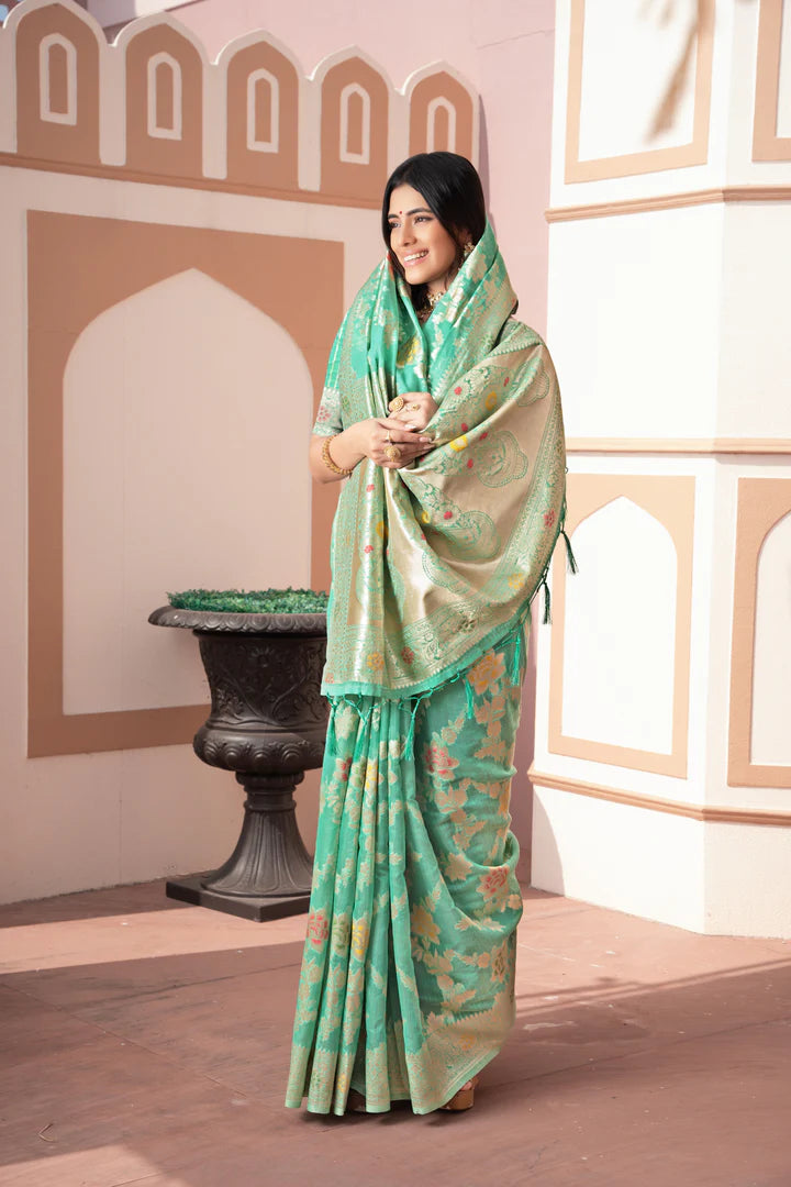 Sea Green Zari Woven Banarasi Saree – Classic Style