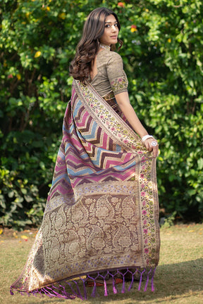 Graceful Purple Banarasi Organza Saree with Leheriya Print