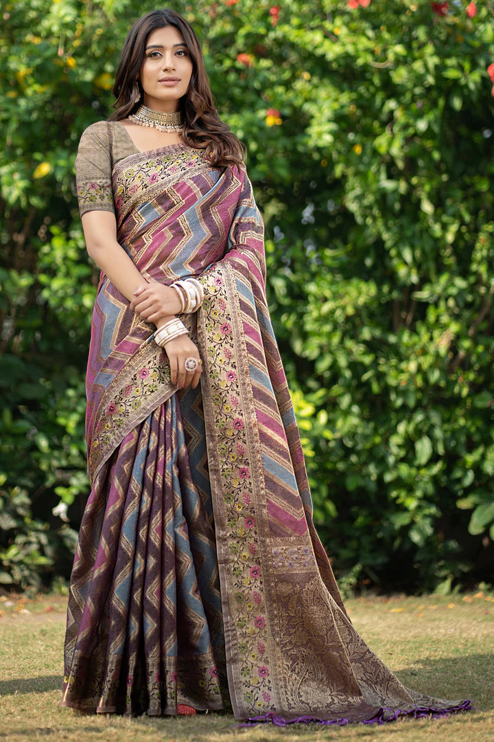 Graceful Purple Banarasi Organza Saree with Leheriya Print