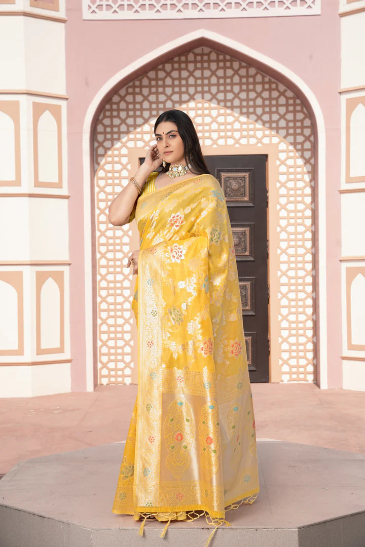 Vastraan Yellow Saree – Zari Woven Cotton Silk Grace