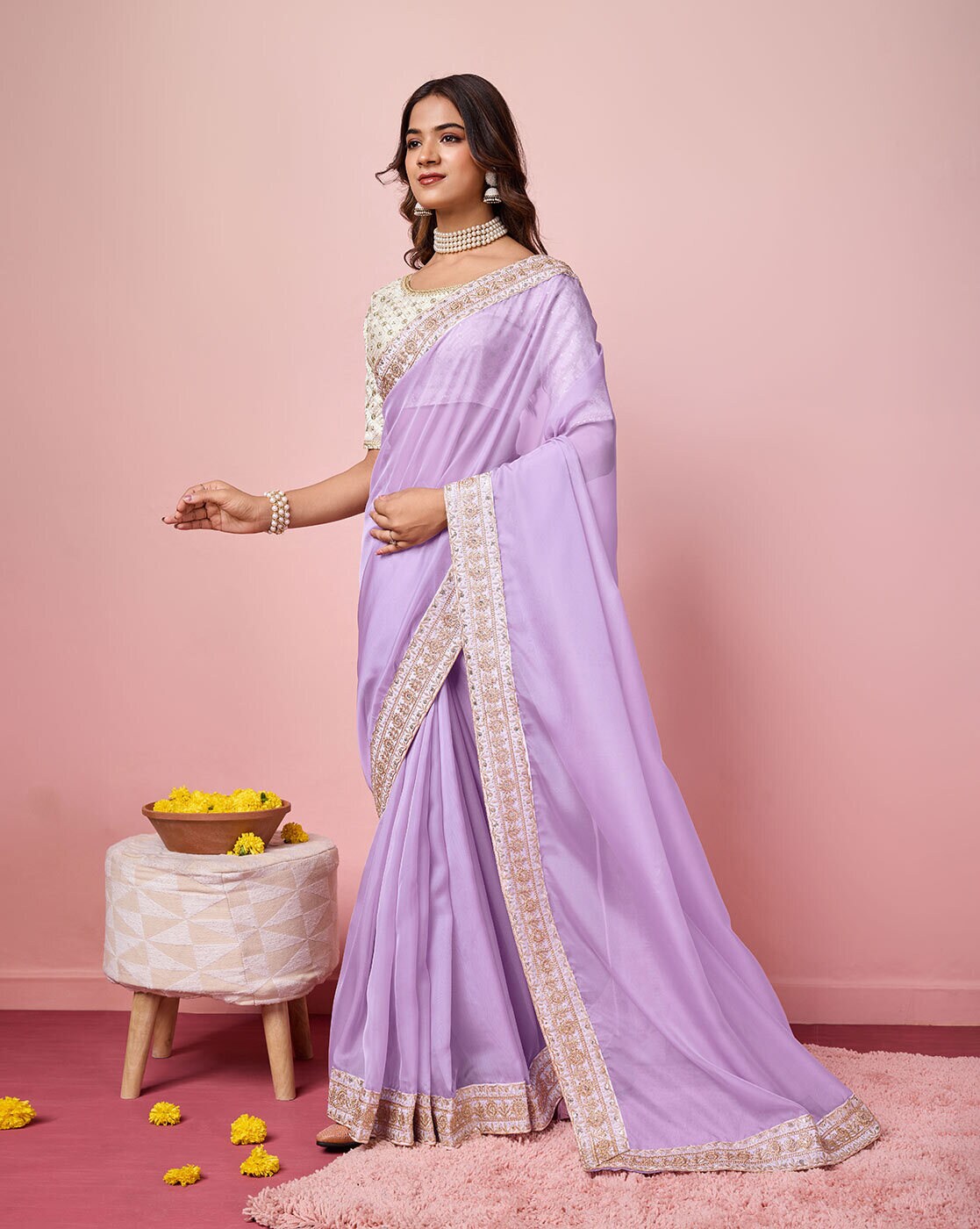 Lavender Organza Saree Party Wear Embroidery Saree