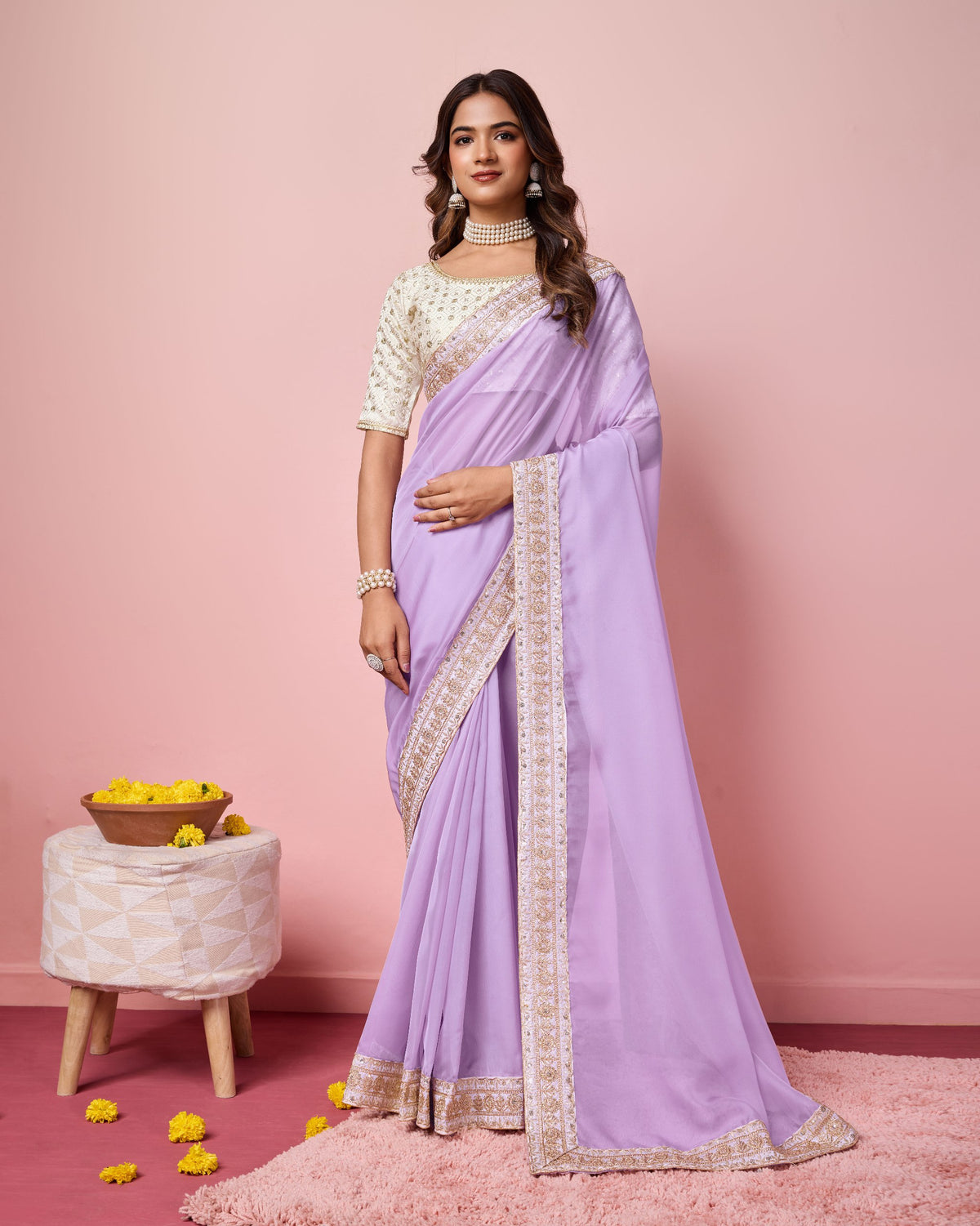 Lavender Organza Saree Party Wear Embroidery Saree