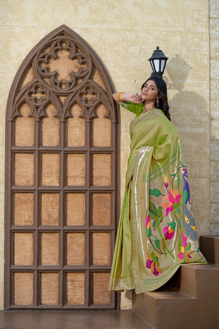 Elegant Green Paithani Silk Saree