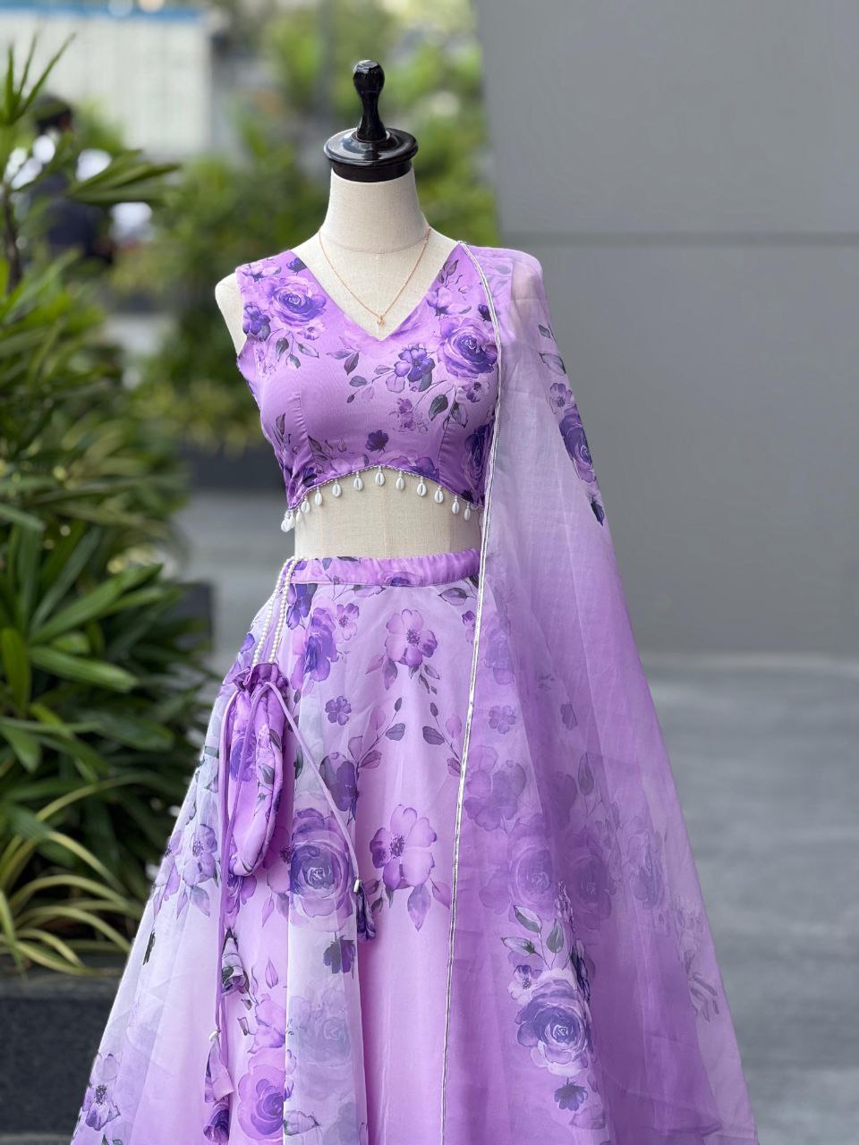 Party Wear Lehenga Choli – Violet Pure Organza | Vastraan