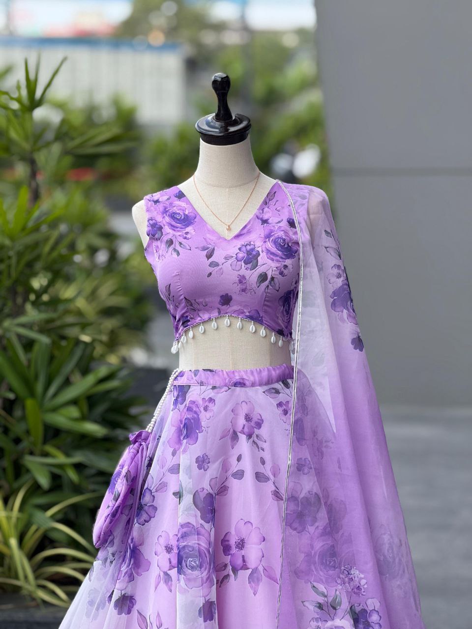 Party Wear Lehenga Choli – Violet Pure Organza | Vastraan