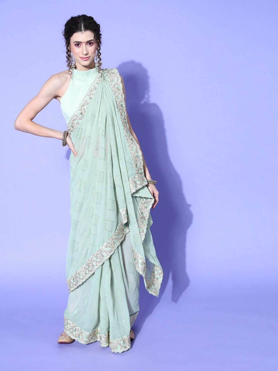 RV creation presents a Georgatte embroidery Saree Collection