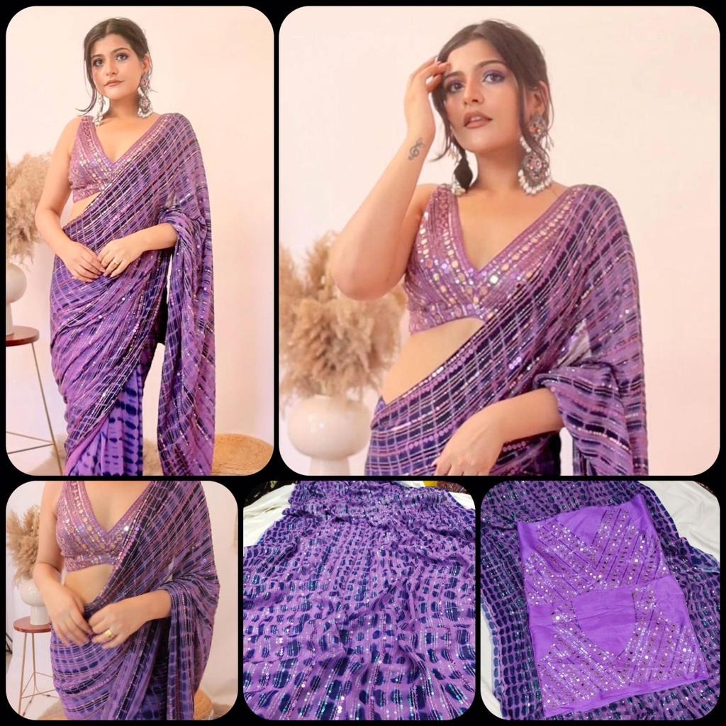 GEORGETTE WITH DOUBLE SEQUENCE EMBROIDERED SAREE