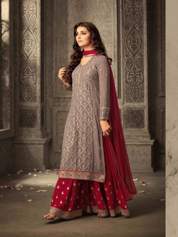 Red Georgette Embroidery work Sharara Suit