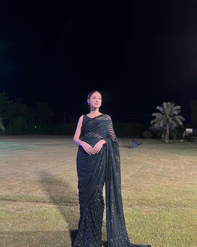 New Black Color Sequence Work Saree