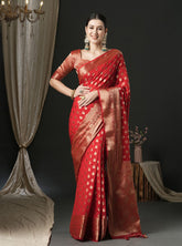 Magnificent Red Color Georgette Designer Saree