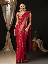 Majestic Red Color Georgette Designer Saree