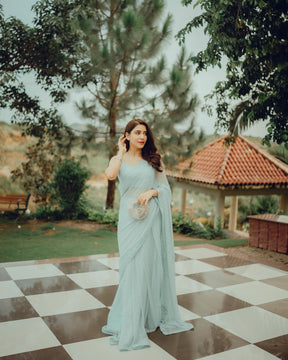 Festival Wear New Sky blue Georgette Saree