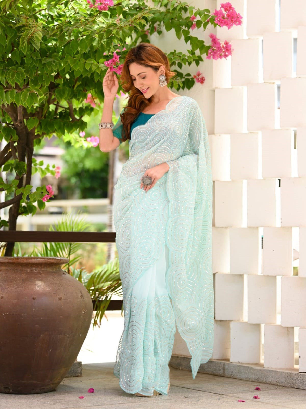 Party Wear Sky blue Georgette Saree