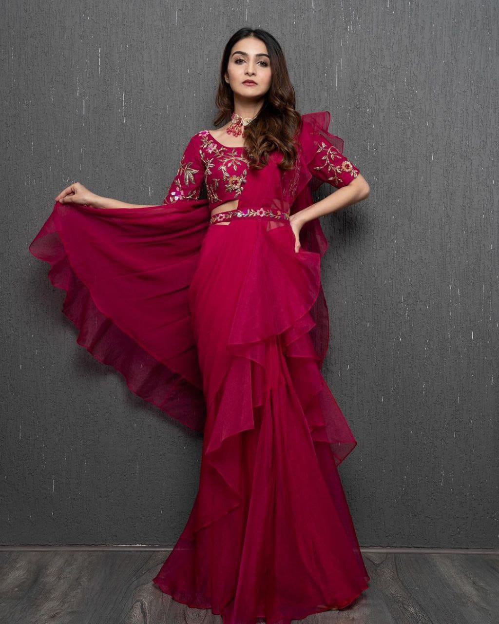 Beautiful Organza Silk Ready to wear saree (Red)