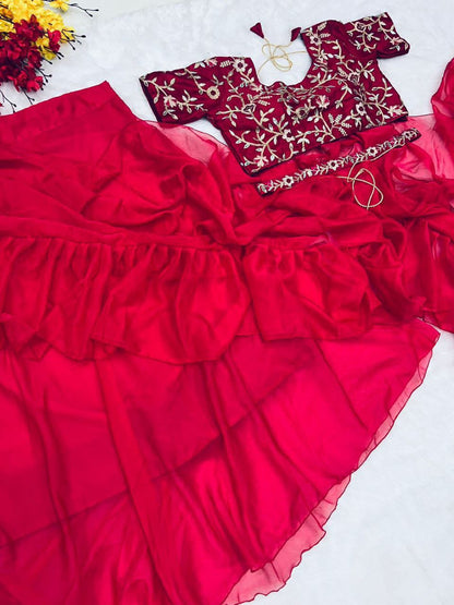 Beautiful Organza Silk Ready to wear saree (Red)