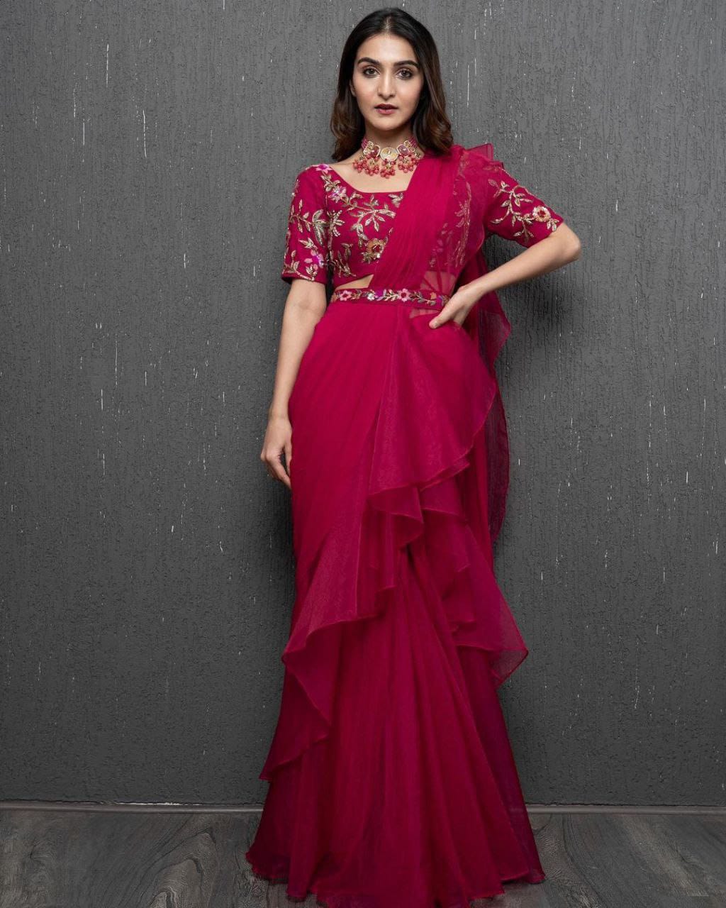 Beautiful Organza Silk Ready to wear saree (Red)