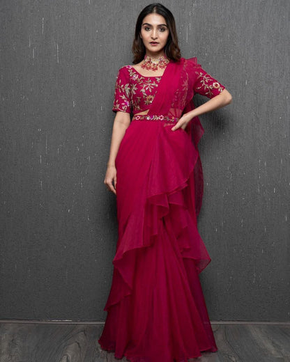 Beautiful Organza Silk Ready to wear saree (Red)