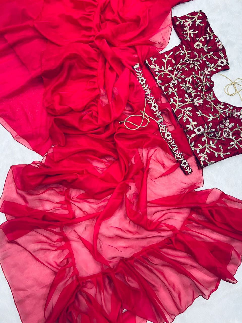 Beautiful Organza Silk Ready to wear saree (Red)